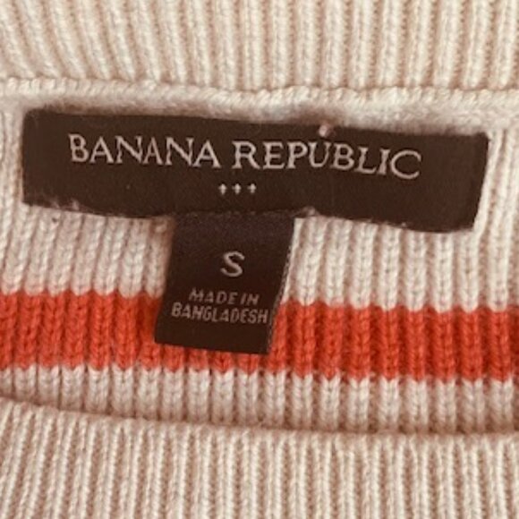 Banana Republic Tunic Sweater Small Striped Cream Coral Cotton Blend - Picture 8 of 9